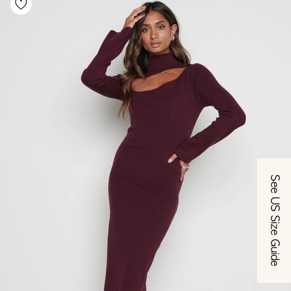 Pretty Lavish Shani Cut Out Knit Dress in burgundy - Picture 2 of 11